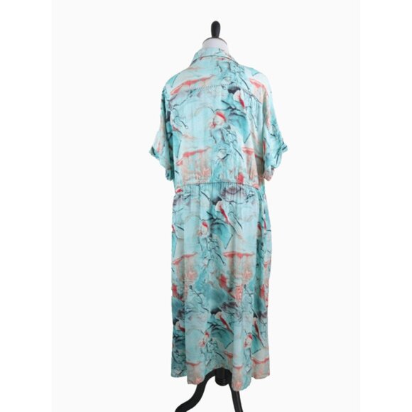 Soft Surroundings Size 2X Waterfront Shirt Dress Maxi Abstract Teal - Picture 5 of 10